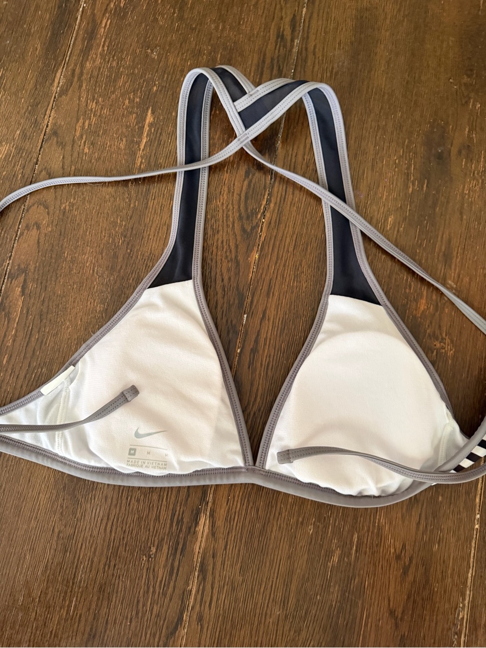 Nike Black and White Striped Triangle Bikini Top with Gray Trim - Picture 3 of 3